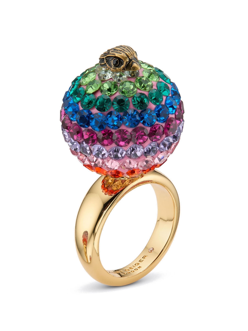 Kurt Geiger Gold Ring with Multicolor Crystal Orb